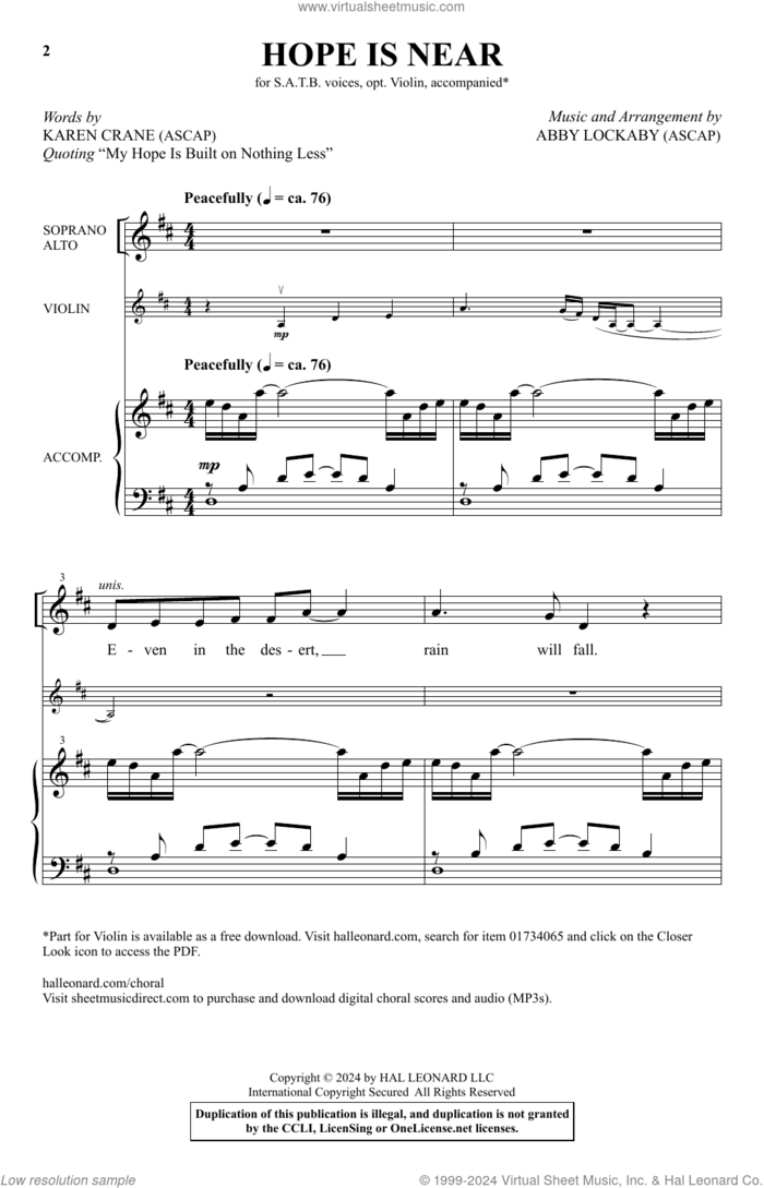 Hope Is Near sheet music for choir (SATB: soprano, alto, tenor, bass) by Abby Lockaby, Edward Mote and Karen Crane, intermediate skill level