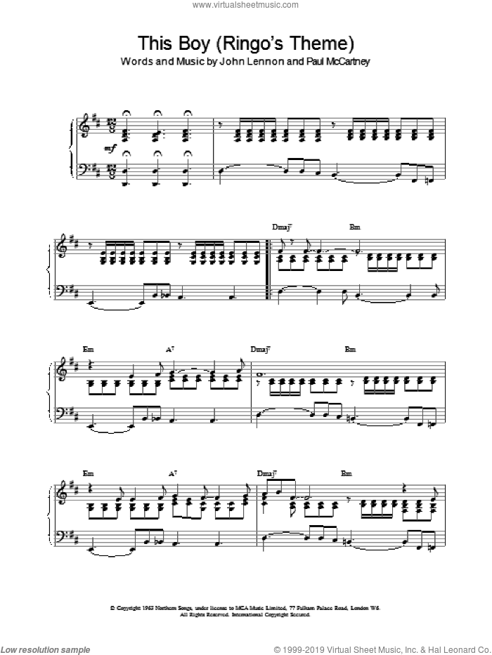 This Boy (Ringo's Theme) sheet music for piano solo by The Beatles, intermediate skill level