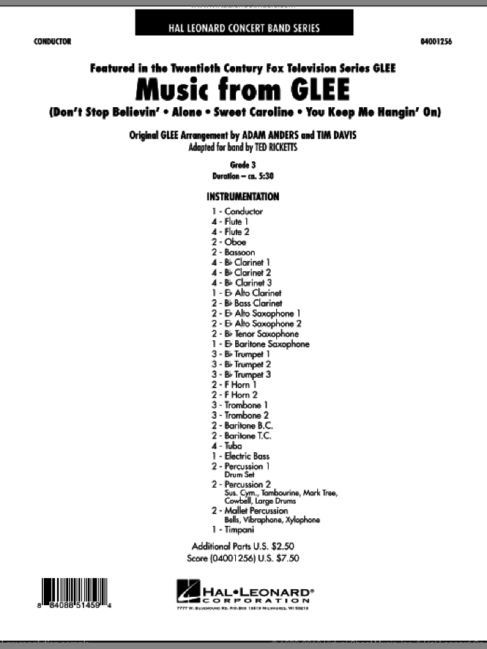 Music from Glee (COMPLETE) sheet music for concert band by Ted Ricketts, Adam Anders, Miscellaneous and Tim Davis, intermediate skill level