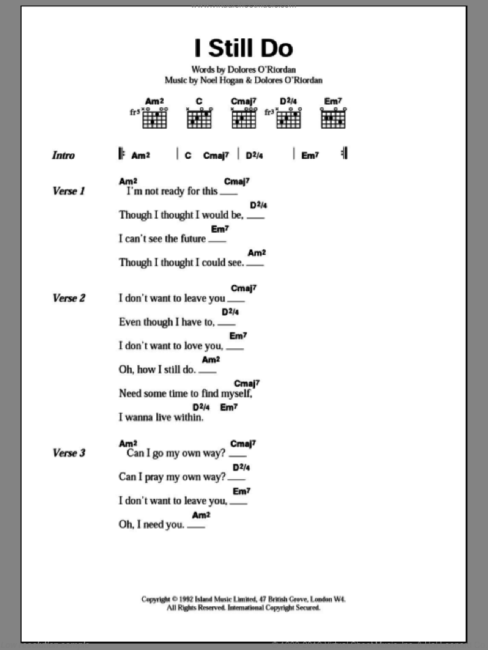 I Still Do sheet music for guitar (chords) by The Cranberries and Noel Hogan, intermediate skill level