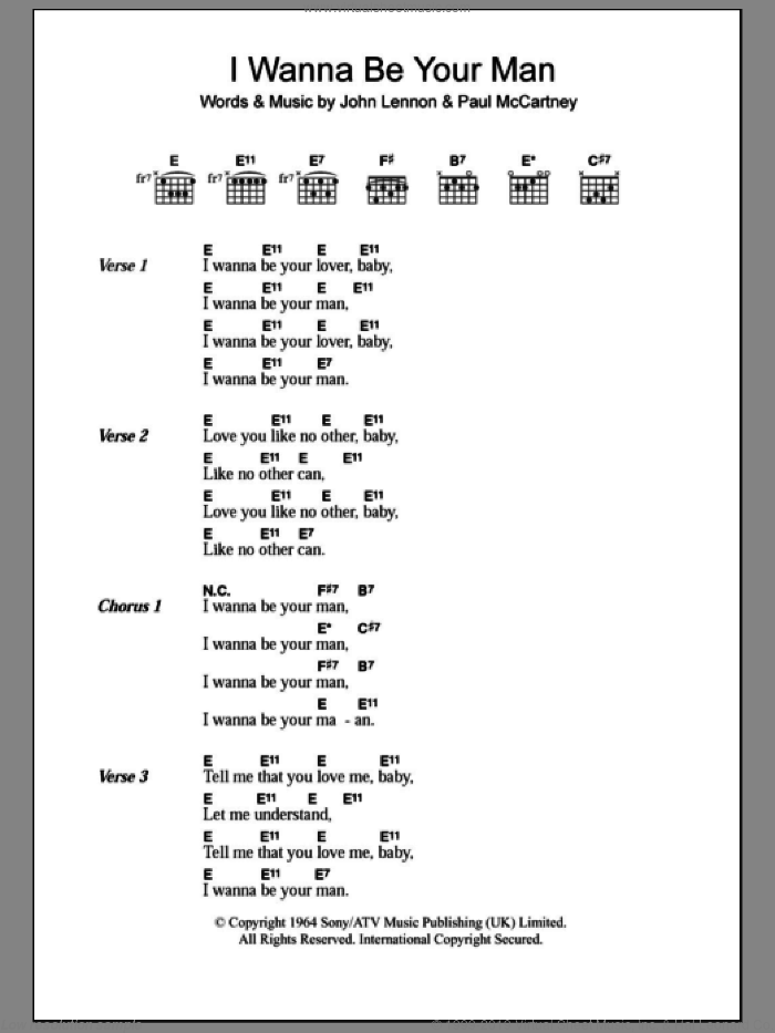 I Wanna Be Your Man sheet music for guitar (chords) by The Beatles, John Lennon and Paul McCartney, intermediate skill level