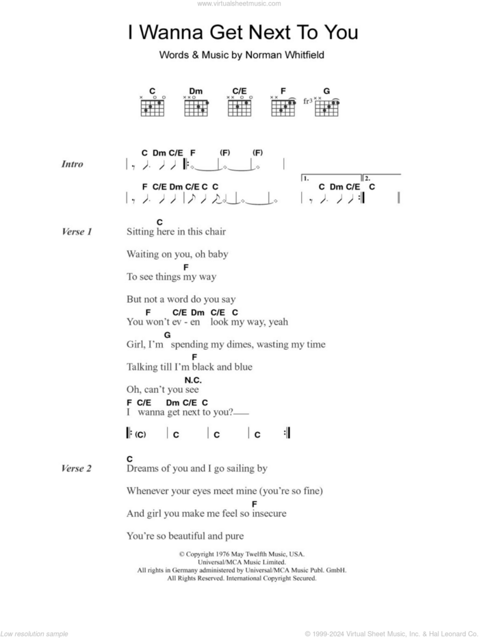 I Wanna Get Next To You sheet music for guitar (chords) by Rose Royce and Norman Whitfield, intermediate skill level