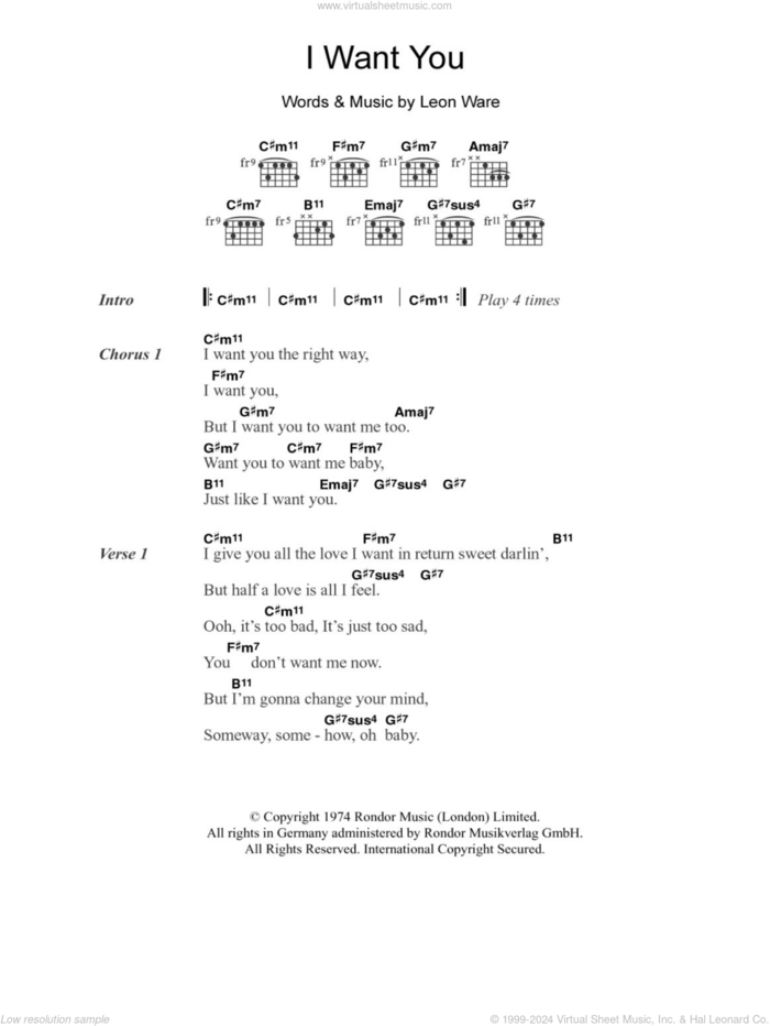 I Want You sheet music for guitar (chords) by Marvin Gaye and Leon Ware, intermediate skill level