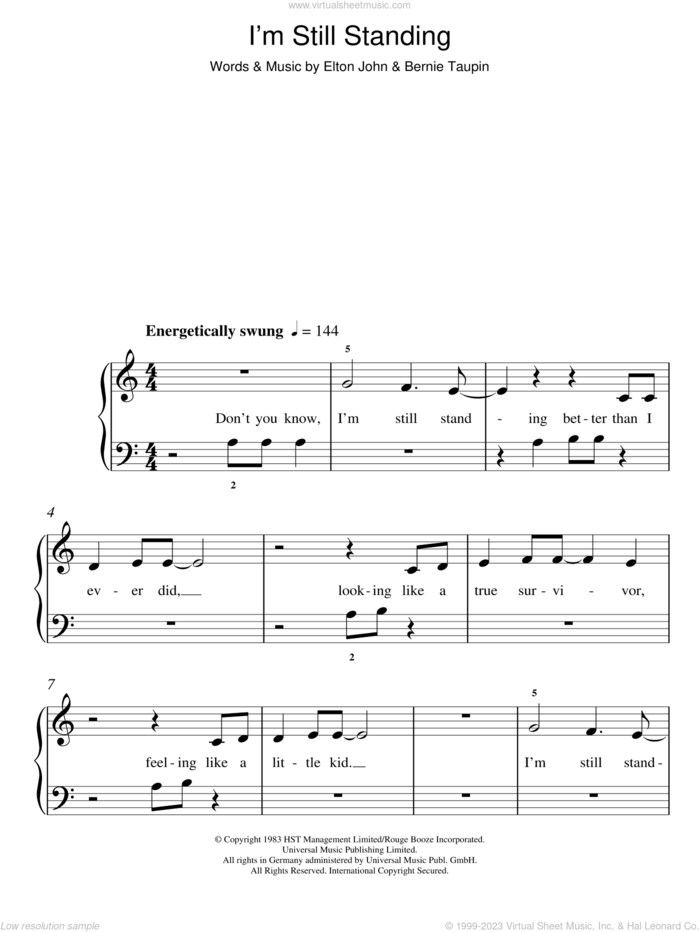 I'm Still Standing sheet music for piano solo by Elton John and Bernie Taupin, easy skill level
