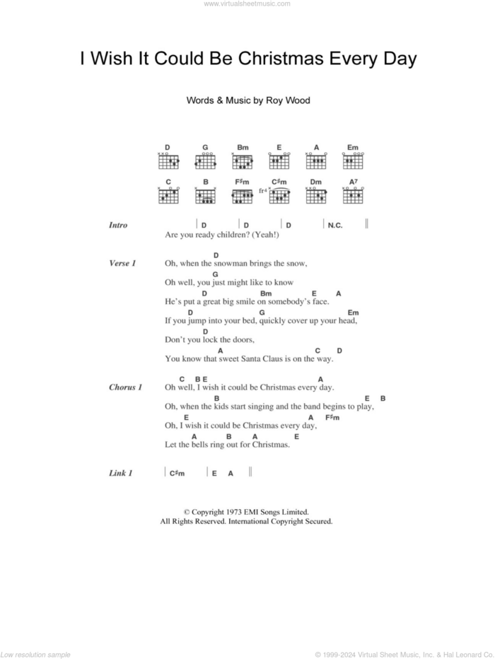 I Wish It Could Be Christmas Every Day sheet music for guitar (chords) by Wizzard and Roy Wood, intermediate skill level