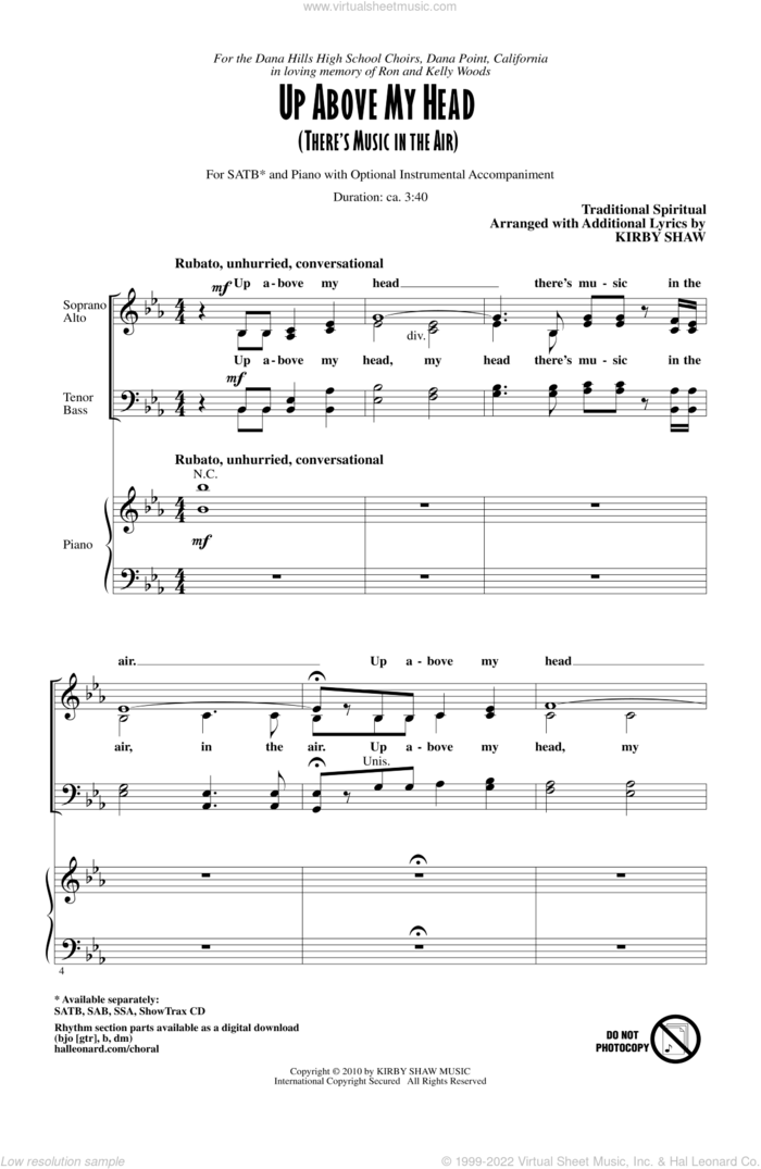 Up Above My Head (There's Music In The Air) sheet music for choir (SATB: soprano, alto, tenor, bass) by Kirby Shaw and Miscellaneous, intermediate skill level