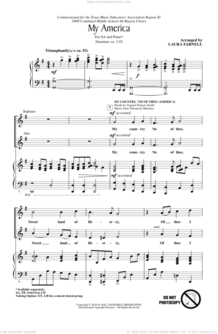 My America (Choral Medley) sheet music for choir (2-Part) by Laura Farnell, intermediate duet