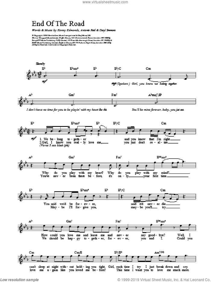 End Of The Road sheet music for voice and other instruments (fake book) by Babyface, Boyz II Men, DARYL SIMMONS and L.A. Reid, intermediate skill level