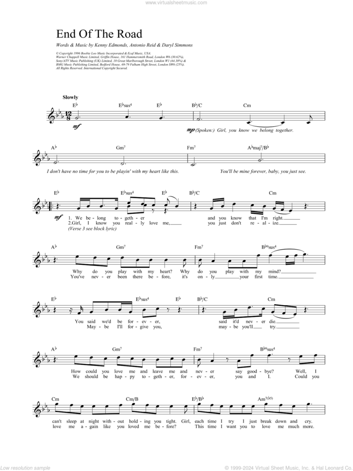 End Of The Road sheet music for voice and other instruments (fake book) by Babyface, Boyz II Men, DARYL SIMMONS and L.A. Reid, intermediate skill level