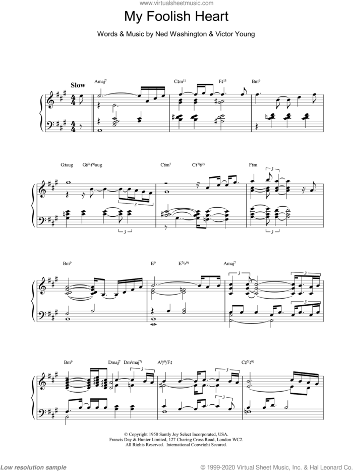 My Foolish Heart sheet music for piano solo by Bill Evans, intermediate skill level