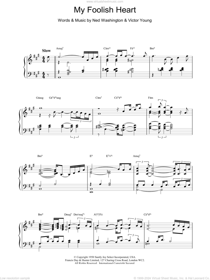 My Foolish Heart sheet music for piano solo by Bill Evans, intermediate skill level