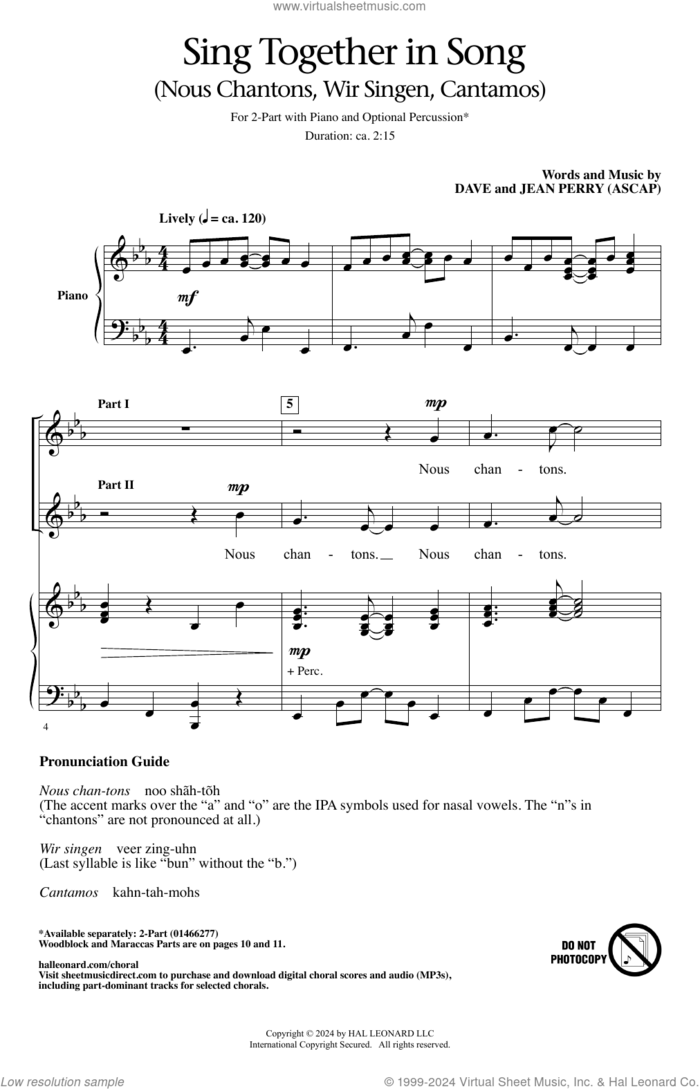 Sing Together In Song (Nous Chantons, Wir Singen, Cantamos) sheet music for choir (2-Part) by Dave Perry, Dave Perry & Jean Perry and Jean Perry, intermediate duet