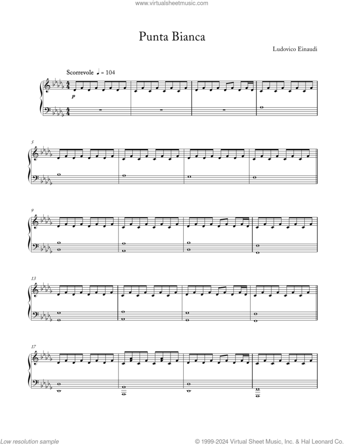 Punta Bianca sheet music for piano solo by Ludovico Einaudi, classical score, intermediate skill level