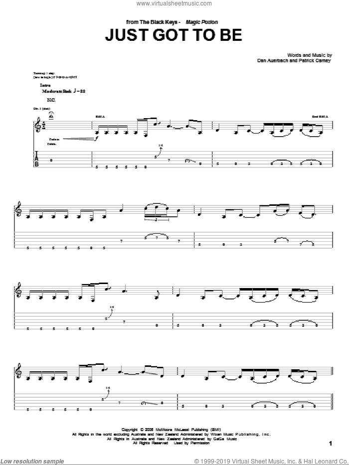 Just Got To Be sheet music for guitar (tablature) by The Black Keys, Daniel Auerbach and Patrick Carney, intermediate skill level