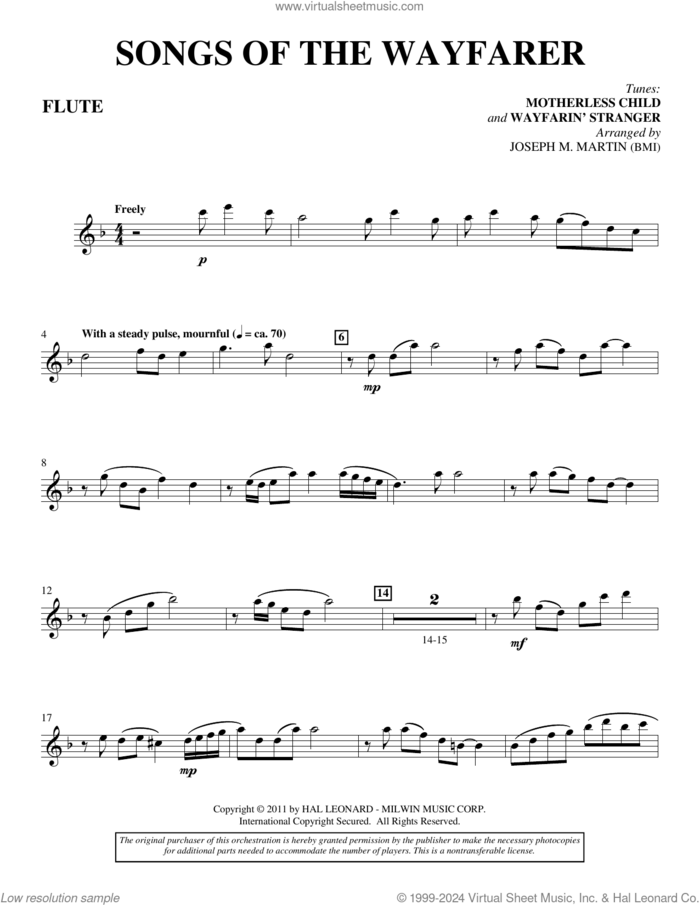 Songs Of The Wayfarer sheet music for orchestra/band (flute) by Joseph M. Martin and Miscellaneous, intermediate skill level