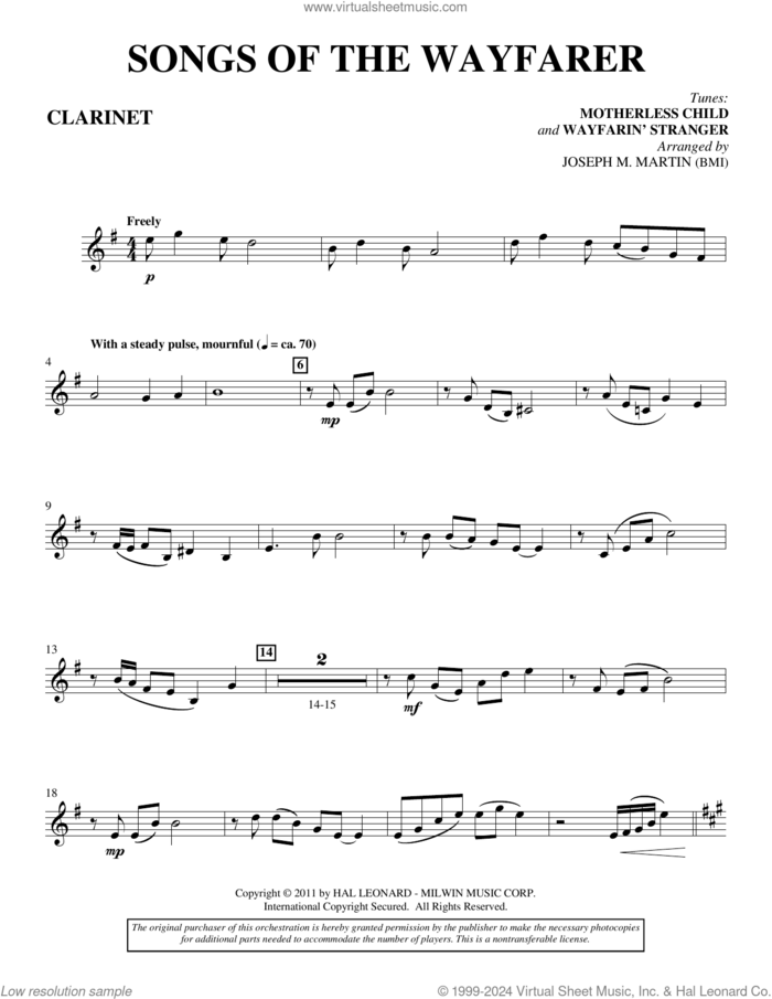 Songs Of The Wayfarer sheet music for orchestra/band (bb clarinet) by Joseph M. Martin and Miscellaneous, intermediate skill level