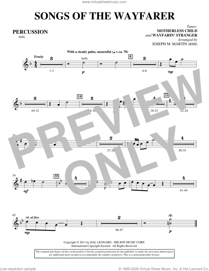 Songs Of The Wayfarer sheet music for orchestra/band (percussion) by Joseph M. Martin and Miscellaneous, intermediate skill level