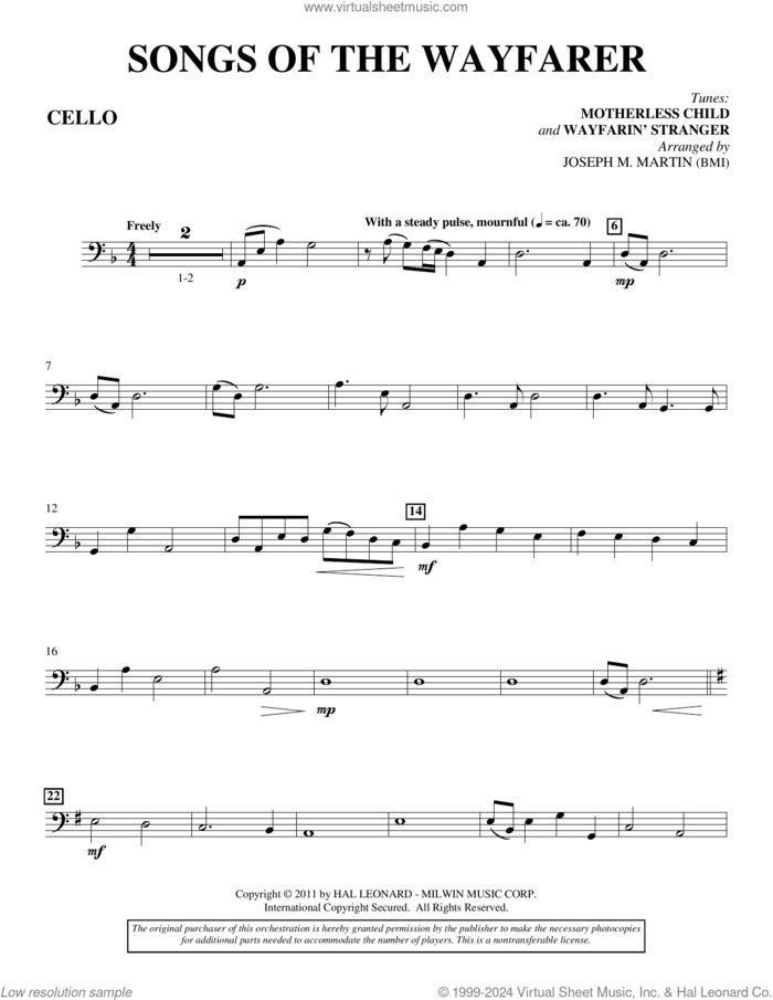 Songs Of The Wayfarer sheet music for orchestra/band (cello) by Joseph M. Martin and Miscellaneous, intermediate skill level