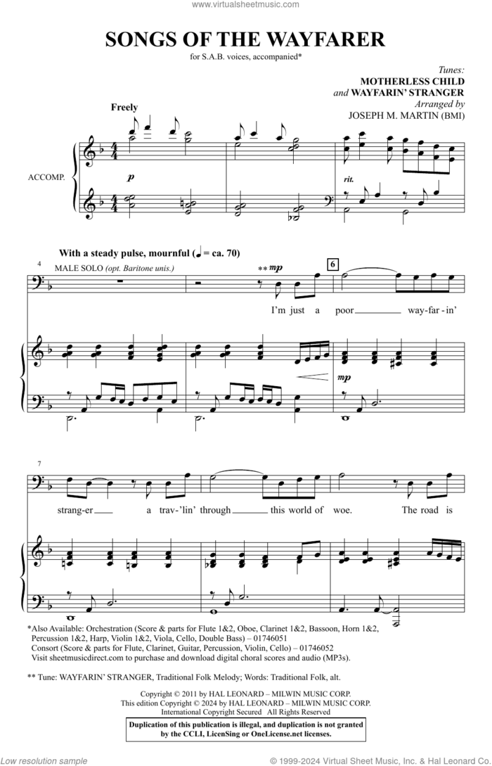 Songs Of The Wayfarer sheet music for choir (SAB: soprano, alto, bass) by Joseph M. Martin and Miscellaneous, intermediate skill level