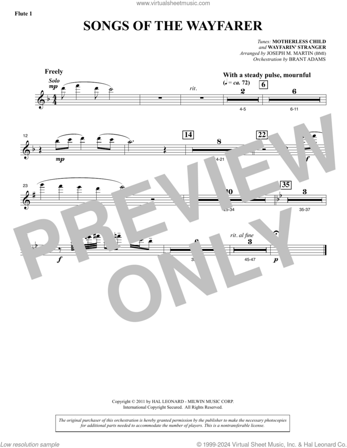 Songs Of The Wayfarer sheet music for orchestra/band (flute 1) by Joseph M. Martin and Miscellaneous, intermediate skill level