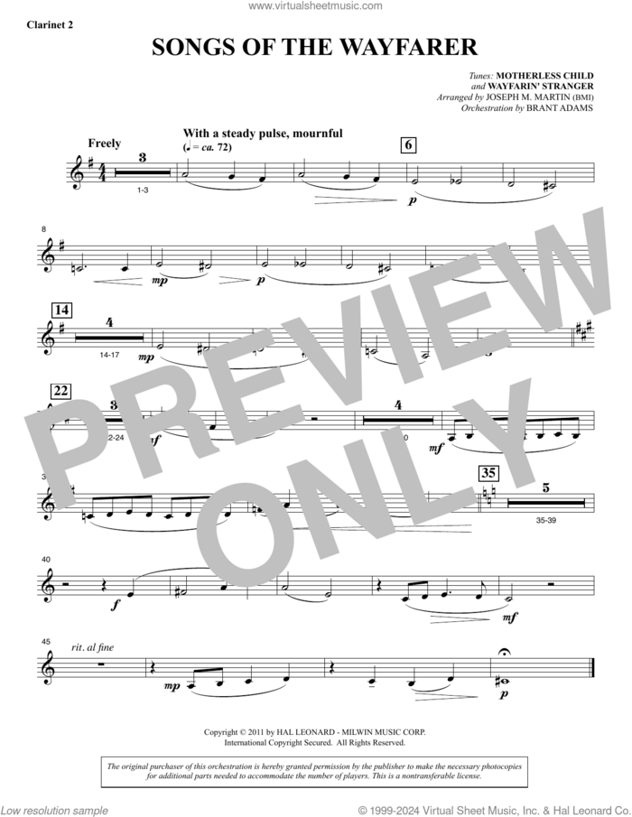 Songs Of The Wayfarer sheet music for orchestra/band (Bb clarinet 2) by Joseph M. Martin and Miscellaneous, intermediate skill level