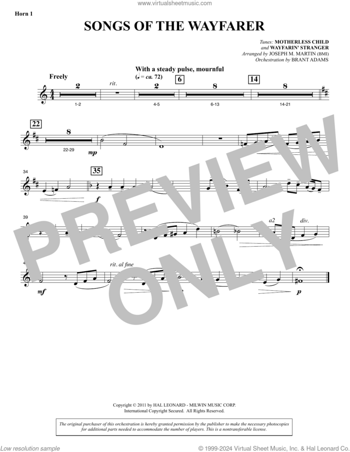 Songs Of The Wayfarer sheet music for orchestra/band (f horn 1) by Joseph M. Martin and Miscellaneous, intermediate skill level