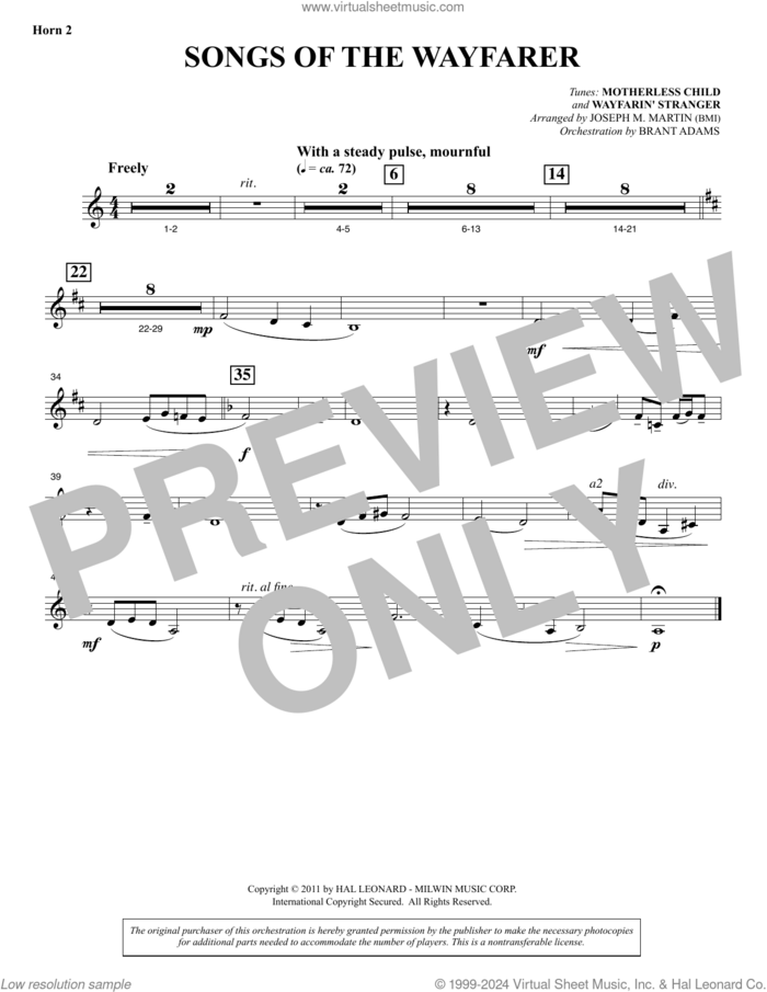 Songs Of The Wayfarer sheet music for orchestra/band (f horn 2) by Joseph M. Martin and Miscellaneous, intermediate skill level