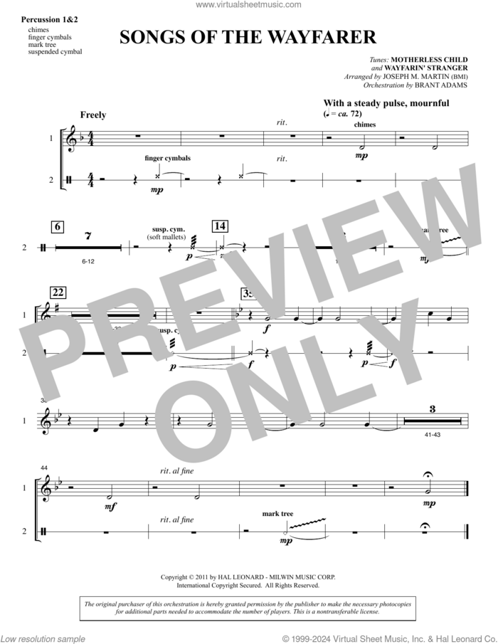 Songs Of The Wayfarer sheet music for orchestra/band (percussion 1 and 2) by Joseph M. Martin and Miscellaneous, intermediate skill level