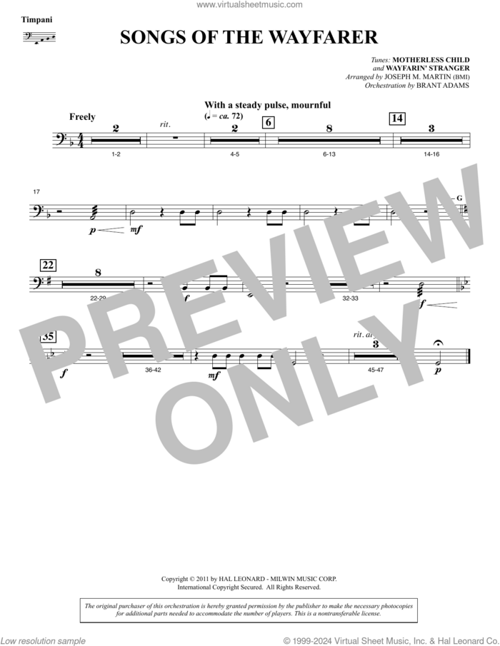 Songs Of The Wayfarer sheet music for orchestra/band (timpani) by Joseph M. Martin and Miscellaneous, intermediate skill level