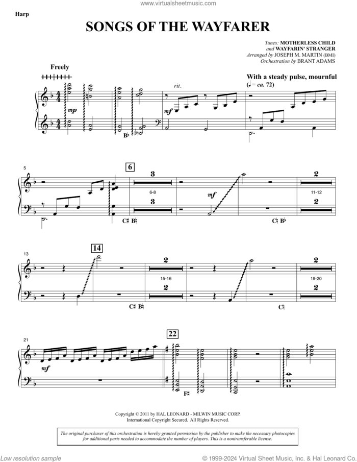 Songs Of The Wayfarer sheet music for orchestra/band (harp) by Joseph M. Martin and Miscellaneous, intermediate skill level