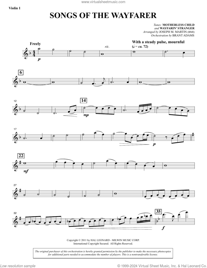 Songs Of The Wayfarer sheet music for orchestra/band (violin 1) by Joseph M. Martin and Miscellaneous, intermediate skill level