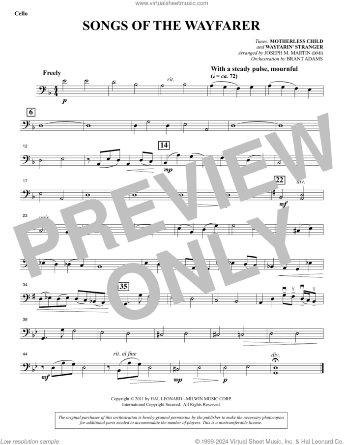 Songs Of The Wayfarer sheet music for orchestra/band (cello) by Joseph M. Martin and Miscellaneous, intermediate skill level