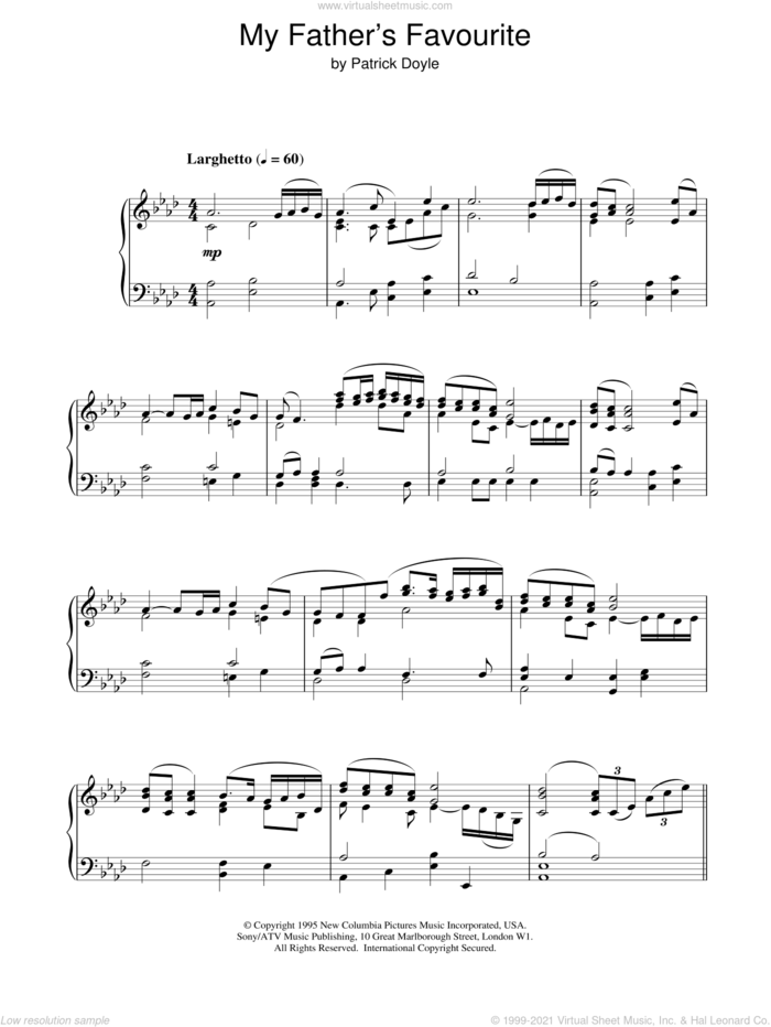 My Father's Favourite sheet music for piano solo by Patrick Doyle and Patrick  Doyle, intermediate skill level