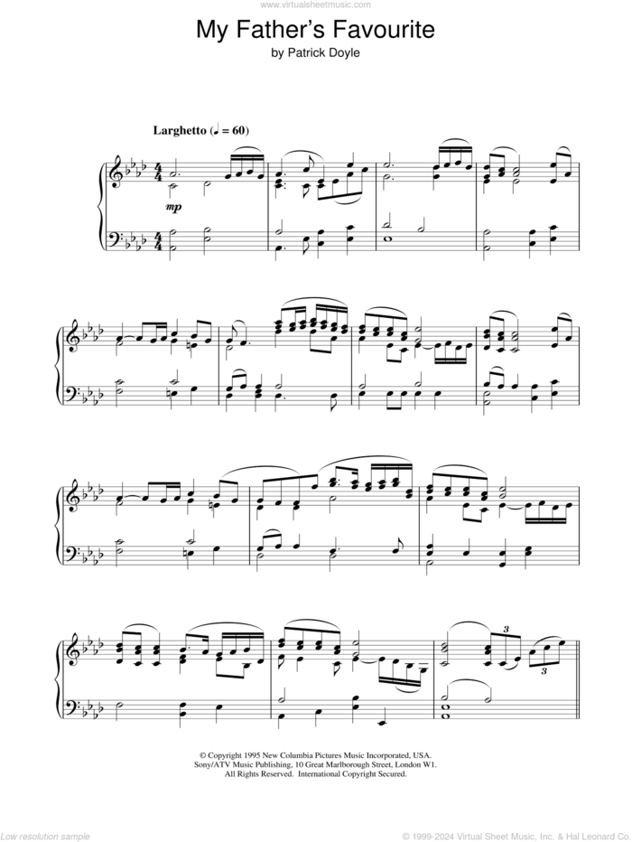 My Father's Favourite sheet music for piano solo by Patrick Doyle and Patrick  Doyle, intermediate skill level