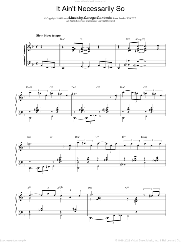 It Ain't Necessarily So sheet music for piano solo by George Gershwin, Cahn,S and Jimmy van Heusen, intermediate skill level