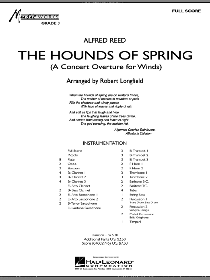 The Hounds Of Spring (COMPLETE) sheet music for concert band by Robert Longfield and Alfred Reed, intermediate skill level