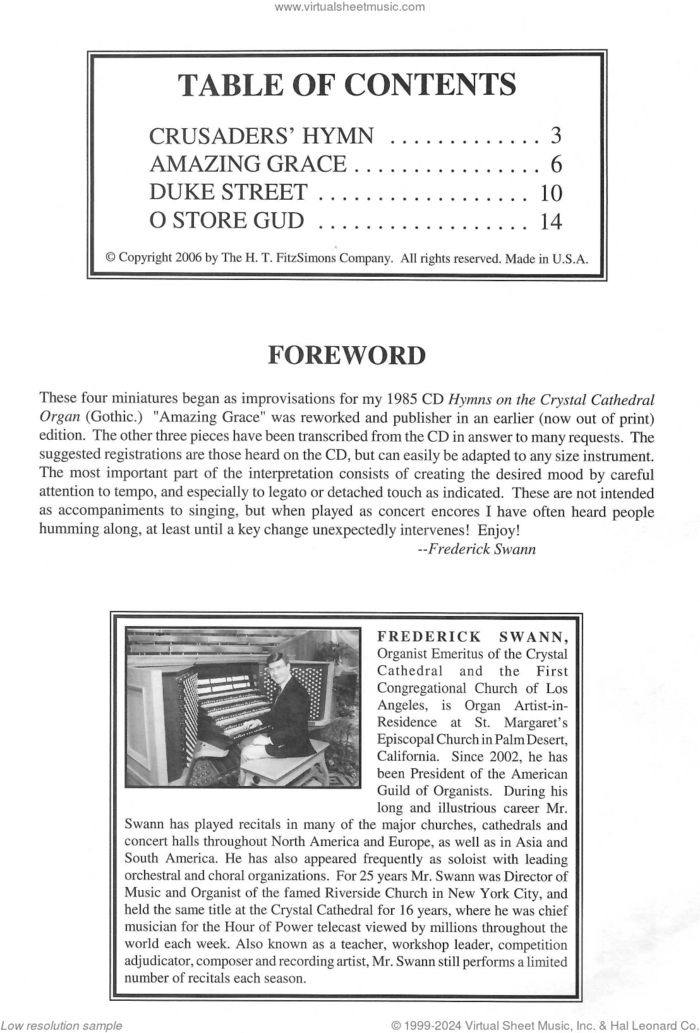 Four Hymn Improvisations For Organ sheet music for organ by Frederick Swann, intermediate skill level