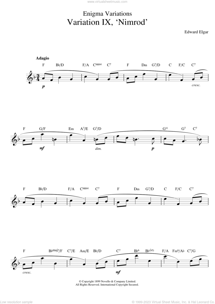 Nimrod (from Enigma Variations Op.36) sheet music for voice and other instruments (fake book) by Edward Elgar, classical score, intermediate skill level