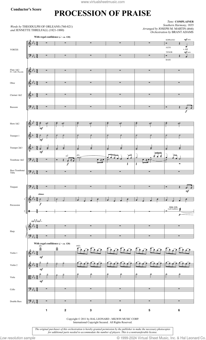 Procession Of Praise (COMPLETE) sheet music for orchestra/band (Orchestra) by Joseph M. Martin, Billy Walker, Jennette Threlfall and Theodulph of Orleans, intermediate skill level