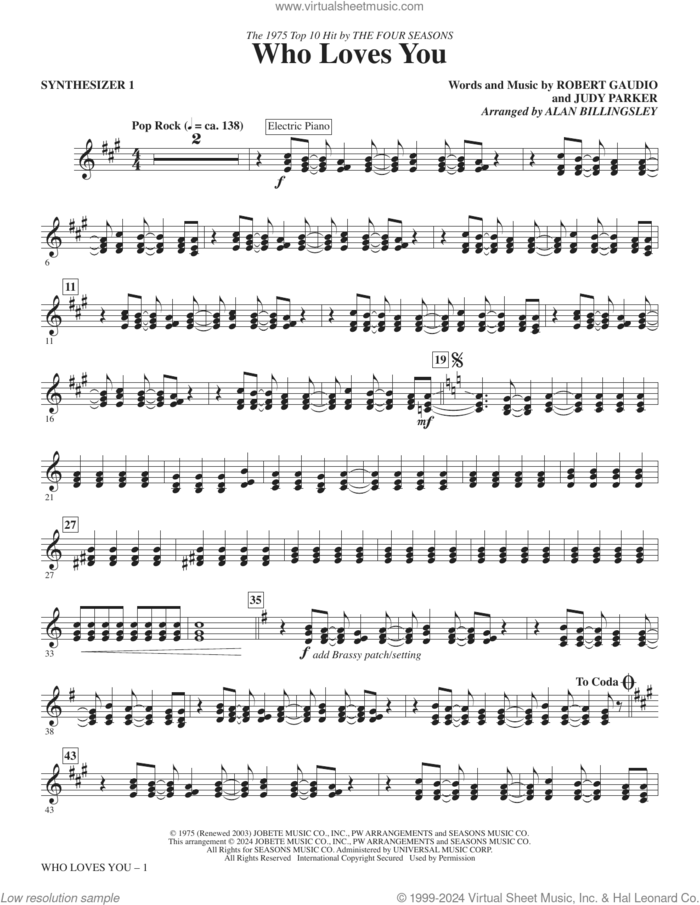 Who Loves You (arr. Alan Billingsley) (complete set of parts) sheet music for orchestra/band (Rhythm) by Alan Billingsley, Bob Gaudio, Judy Parker, Robert Gaudio and The Four Seasons, intermediate skill level