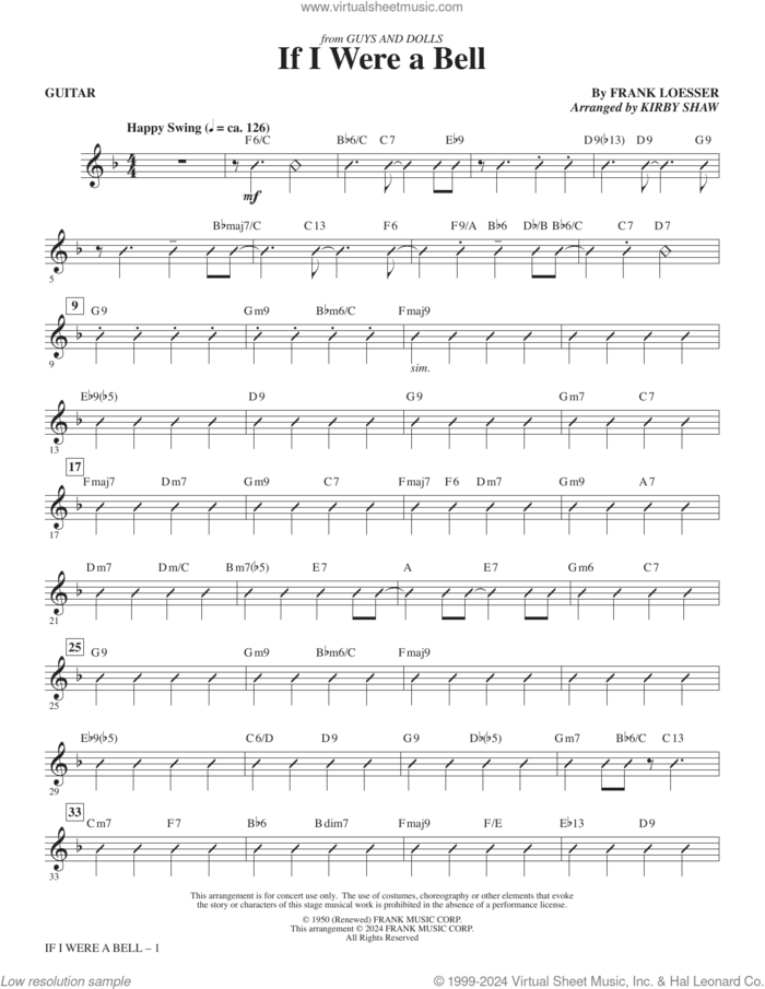 If I Were A Bell (from Guys and Dolls) (arr. Kirby Shaw) (complete set of parts) sheet music for orchestra/band (Rhythm) by Kirby Shaw and Frank Loesser, intermediate skill level