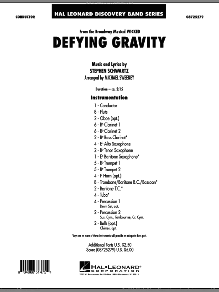 Defying Gravity (from Wicked) (COMPLETE) sheet music for concert band by Stephen Schwartz and Michael Sweeney, intermediate skill level
