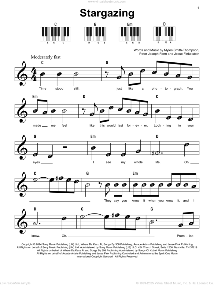 Stargazing sheet music for piano solo by Myles Smith, Jesse Finkelstein, Myles Smith-Thompson and Peter Joseph Fenn, beginner skill level