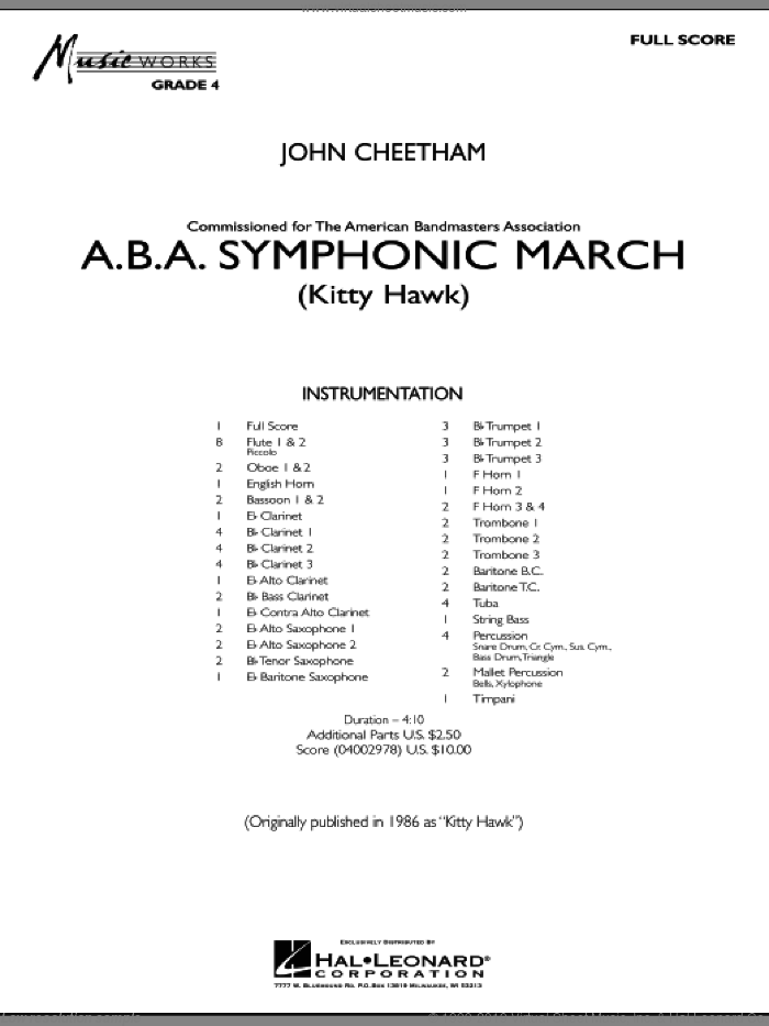 A.B.A. Symphonic March (Kitty Hawk) (COMPLETE) sheet music for concert band by John Cheetham, intermediate skill level