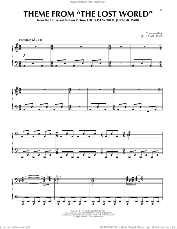 Theme From 'The Lost World', (intermediate) sheet music for piano solo by John Williams, intermediate skill level