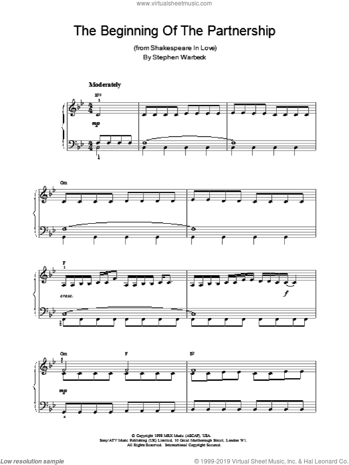 The Beginning Of The Partnership sheet music for piano solo by Stephen Warbeck, intermediate skill level