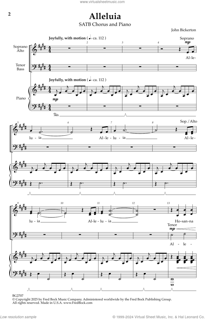 Alleluia sheet music for choir (SATB: soprano, alto, tenor, bass) by John Bickerton, intermediate skill level