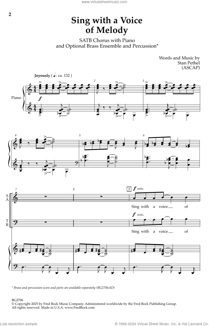 Sing With A Voice Of Melody sheet music for choir (SATB: soprano, alto, tenor, bass) by Stan Pethel, intermediate skill level