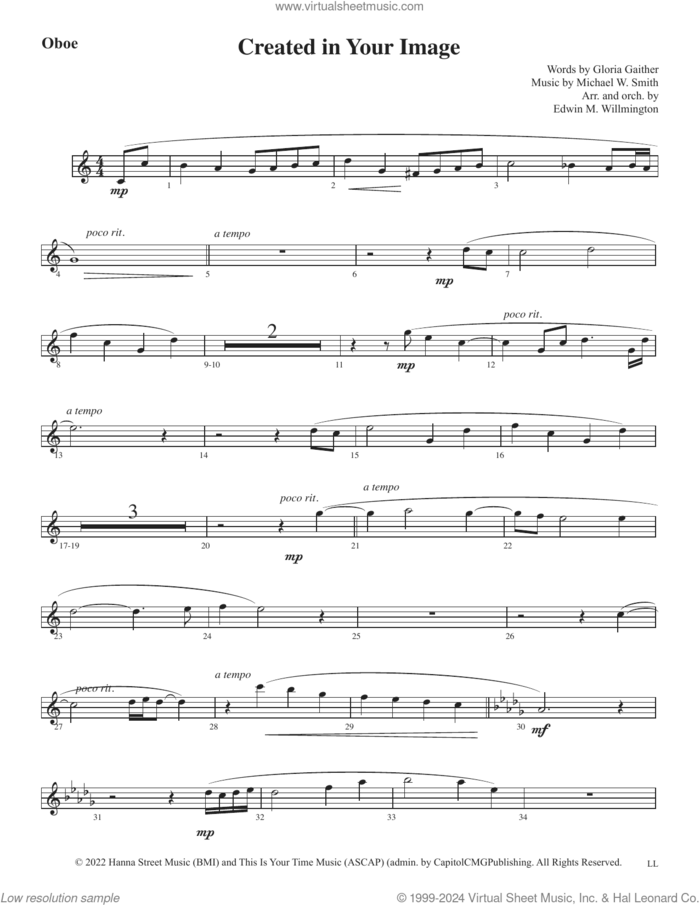 Created In Your Image (arr. Edwin M. Willmington) (complete set of parts) sheet music for orchestra/band (chamber ensemble) by Michael W. Smith and Edwin M. Willmington, intermediate skill level