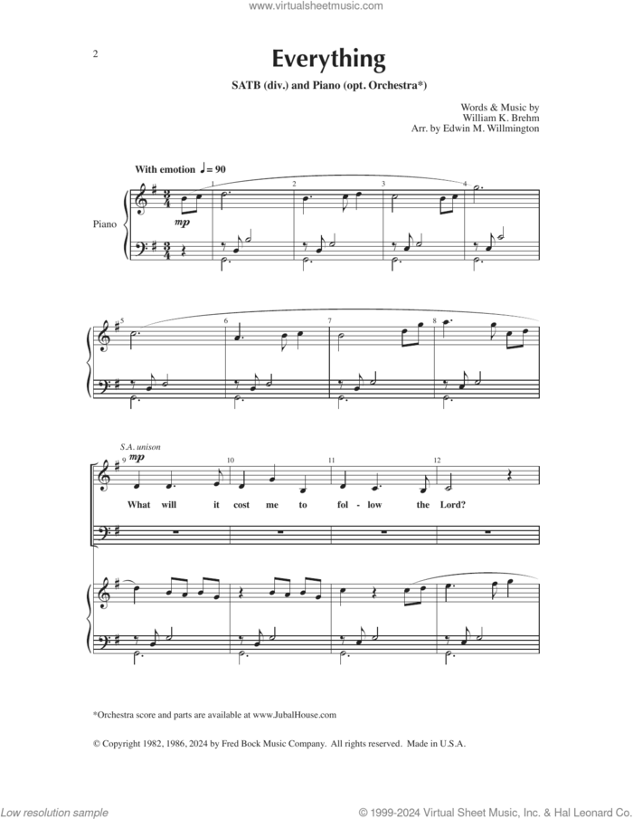 Everything! (arr. Edwin M. Willmington) sheet music for choir (SATB: soprano, alto, tenor, bass) by William K. Brehm and Edwin M. Willmington, intermediate skill level